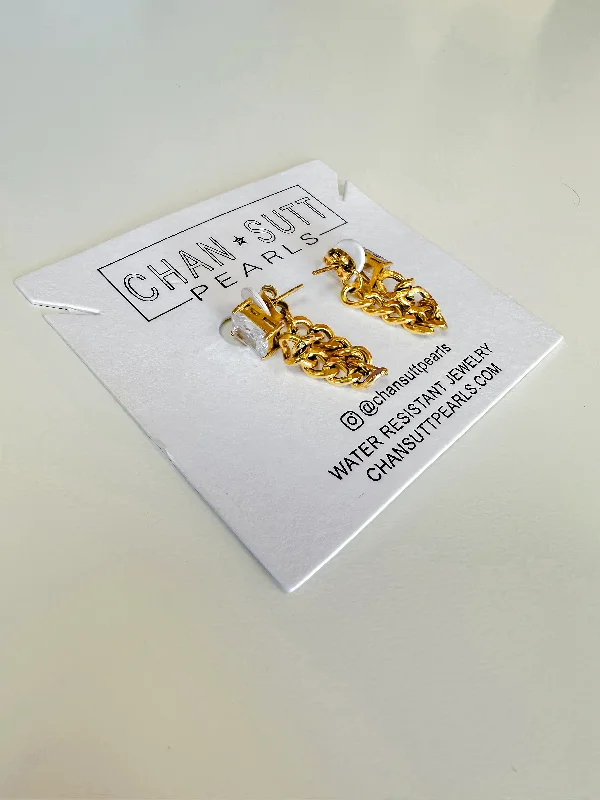 Handmade Earrings With Natural Materials-CHAN SUTT WATER RESISTANT DIAMOND CHAIN EARRINGS