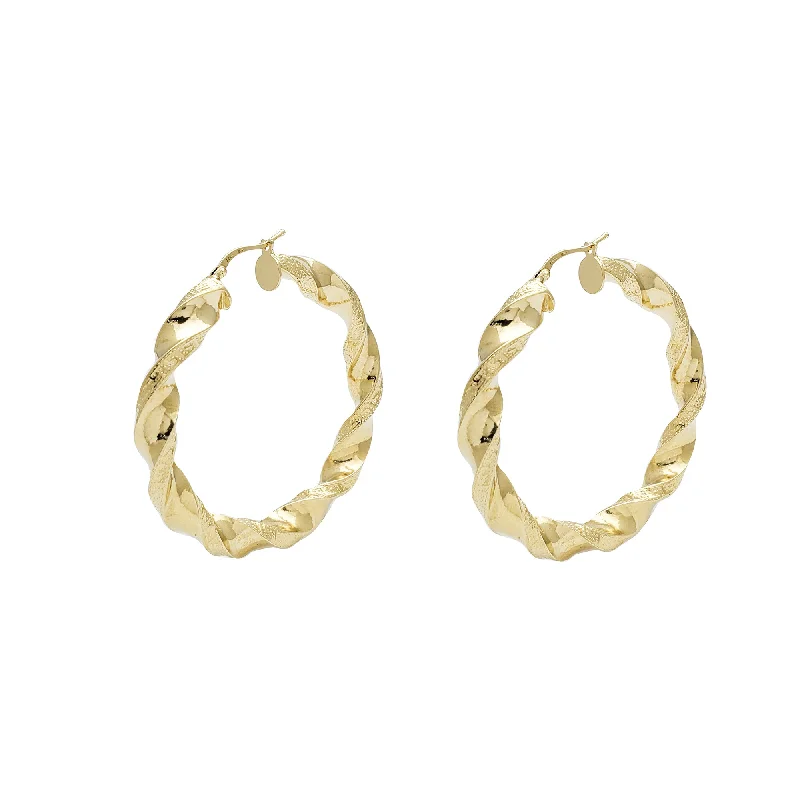 Classic Pearl Hoop Earrings For Brides-Churro Twist Hoop Earrings (14K)