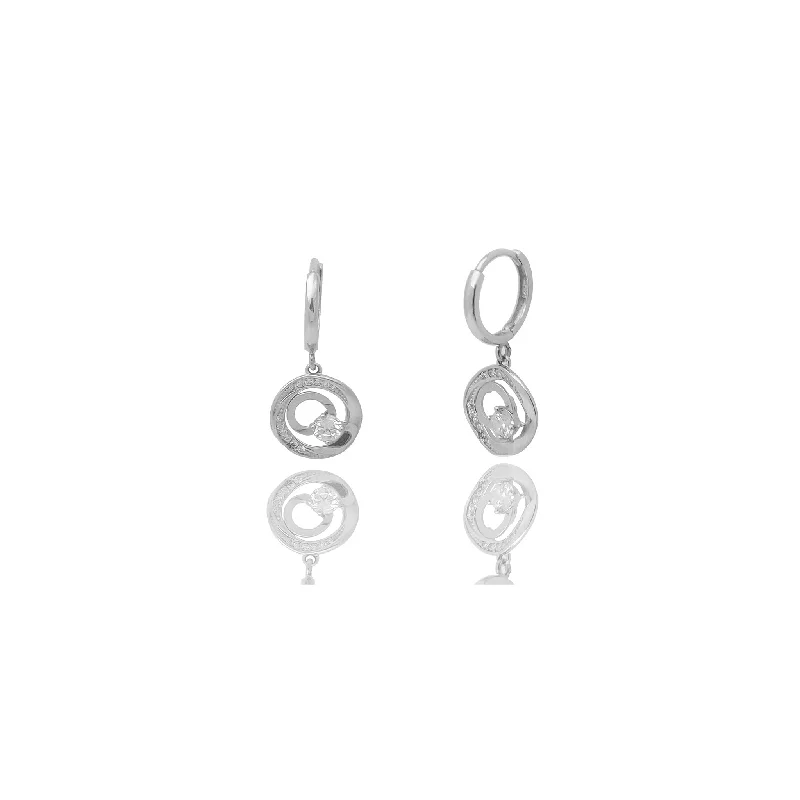 Trendy Earrings With Mixed Materials-Wave Huggie CZ Earrings (14K).