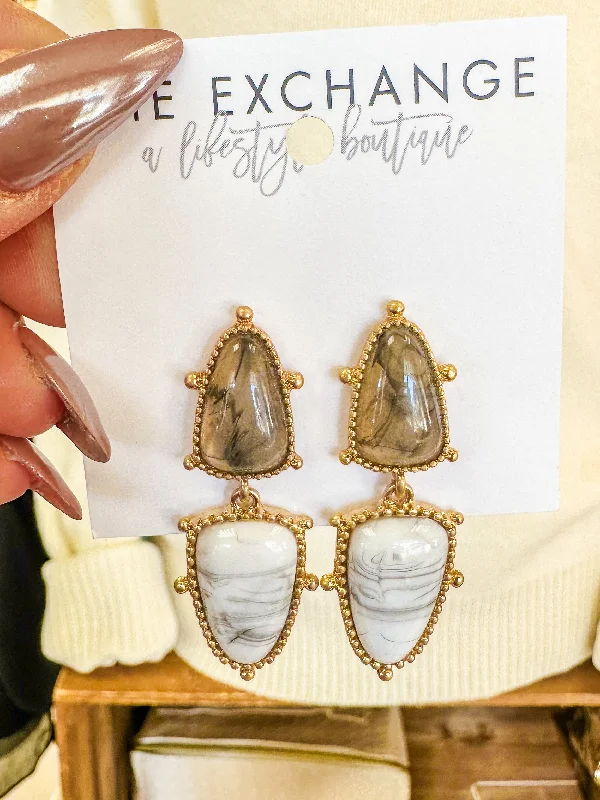 Trendy Earrings With Mixed Materials-Studded Triangle Shaped Stone Earrings