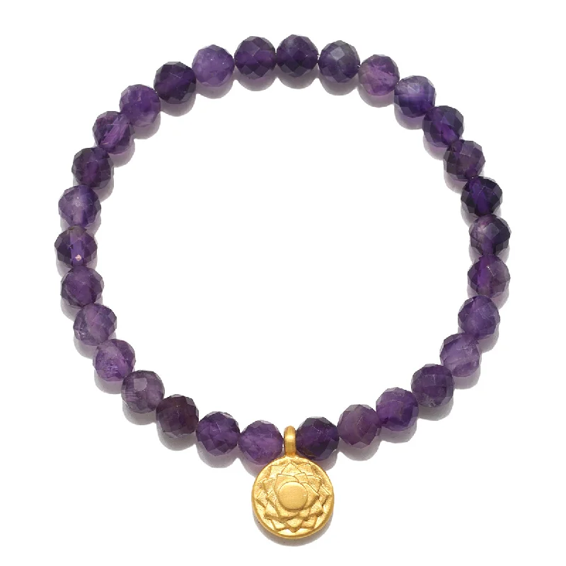 Simple Silver Bracelets For Women-Crown Chakra Amethyst Stretch Bracelet