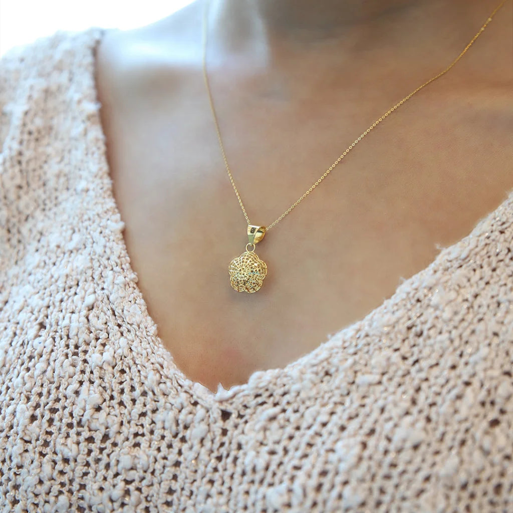 Elegant Gold Necklace For Formal Wear-Gold Necklace (Chain With Flower Shaped intricate Pendant) 21KT - FKJNKL21KM7938