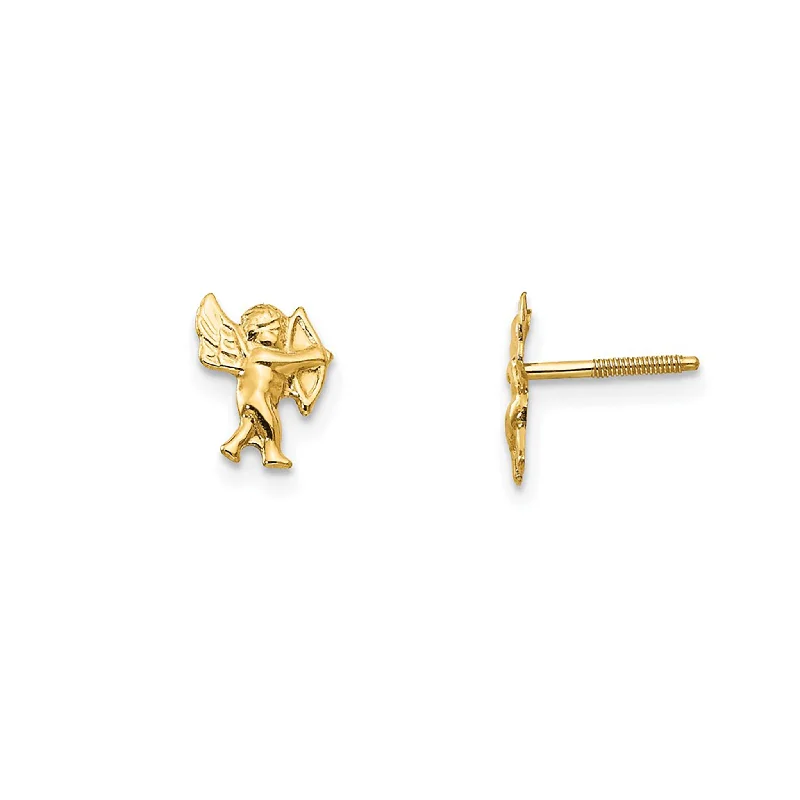 Custom Silver Earrings For Personalized Style-Glossy Cupid Stud Earrings (14K)