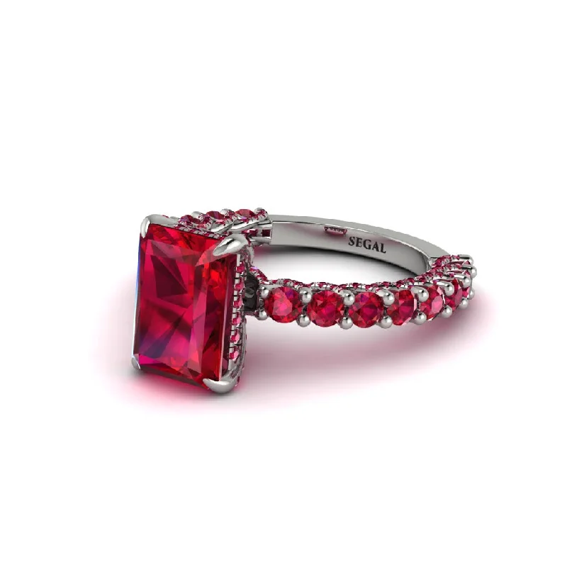 Trendy Stacking Rings For Bridesmaids-Vintage Radiant Cut Ruby Engagement Ring - Renee No. 57