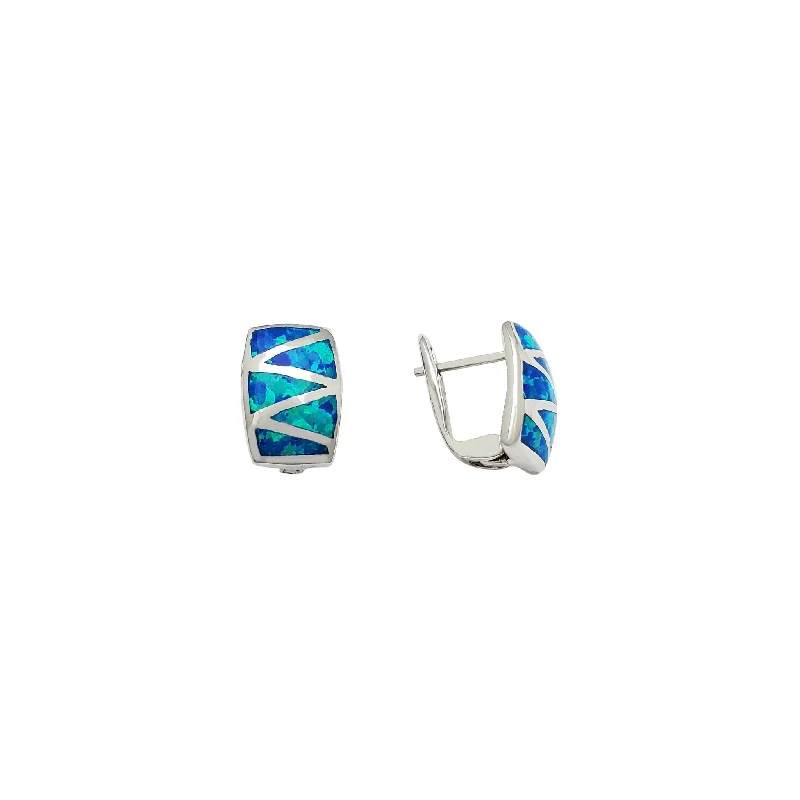 Sparkly Gemstone Earrings For Formal Events-Opal Curved Plate Earrings (Silver)