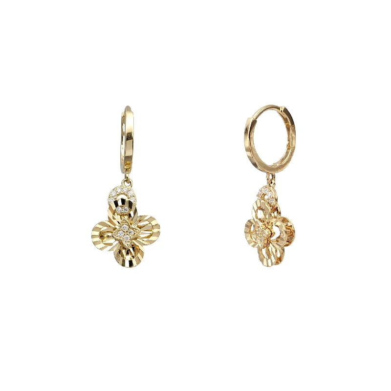 Classic Earrings With Pearls For Formal Attire-Zirconia Fluted-cuts Four-Clover Hanging Earrings (14K)