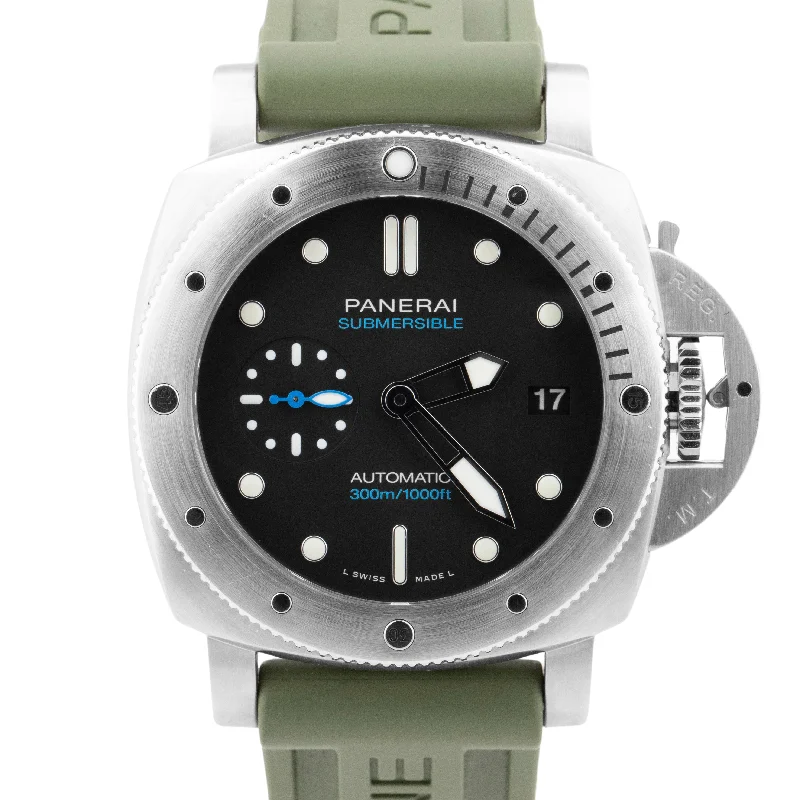 Premium Watches For Special Occasions-PAPERS Panerai Submersible PAM 973 Black 42mm Stainless Steel Watch PAM00973 BOX