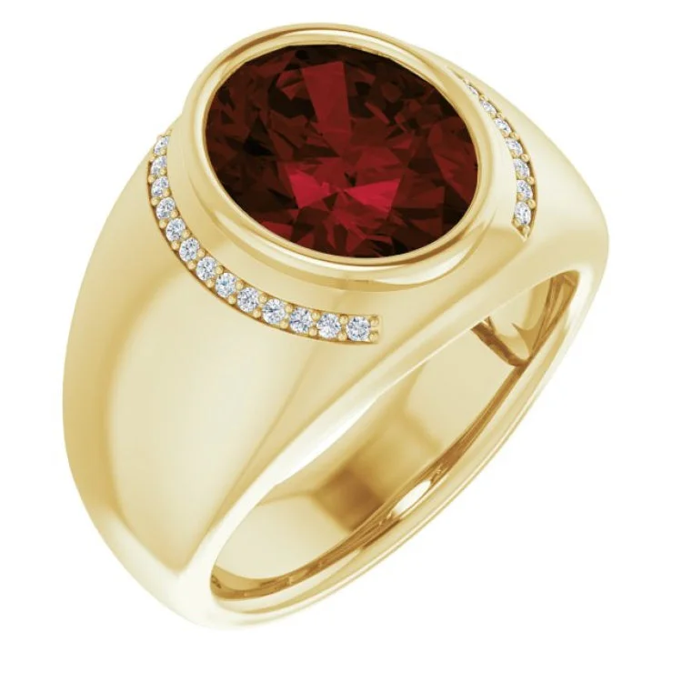 Trendy Custom Engagement Rings For Modern Brides-14K Yellow Natural Mozambique Garnet & 1/8 CTW Natural Diamond Ring