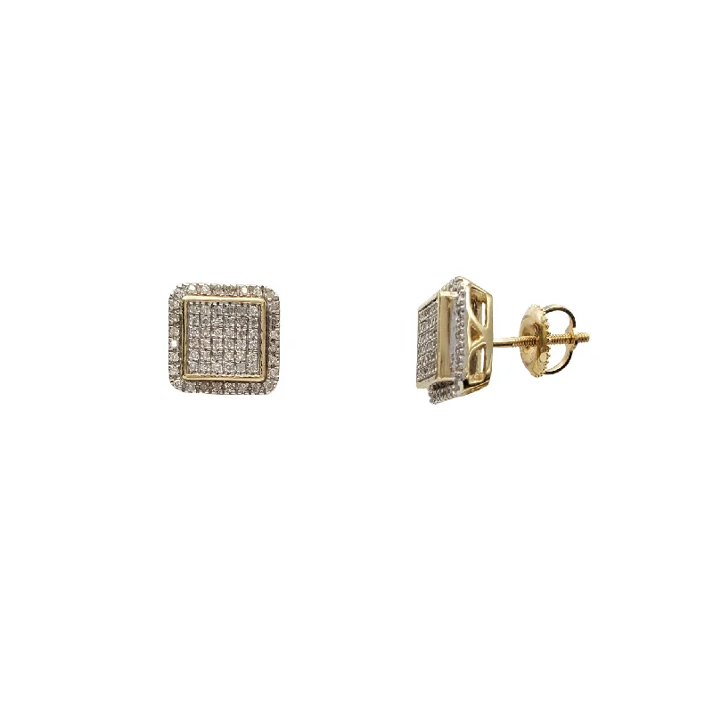 Handmade Beaded Earrings For Festivals-Diamond Iced-Out Square Stud Earrings (10K)