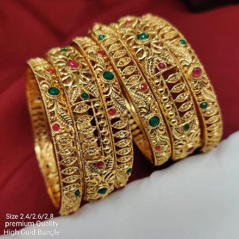 Personalized Wedding Bangles With Custom Names-Pooja Bangles Gold Plated Pota Stone Bangles Set