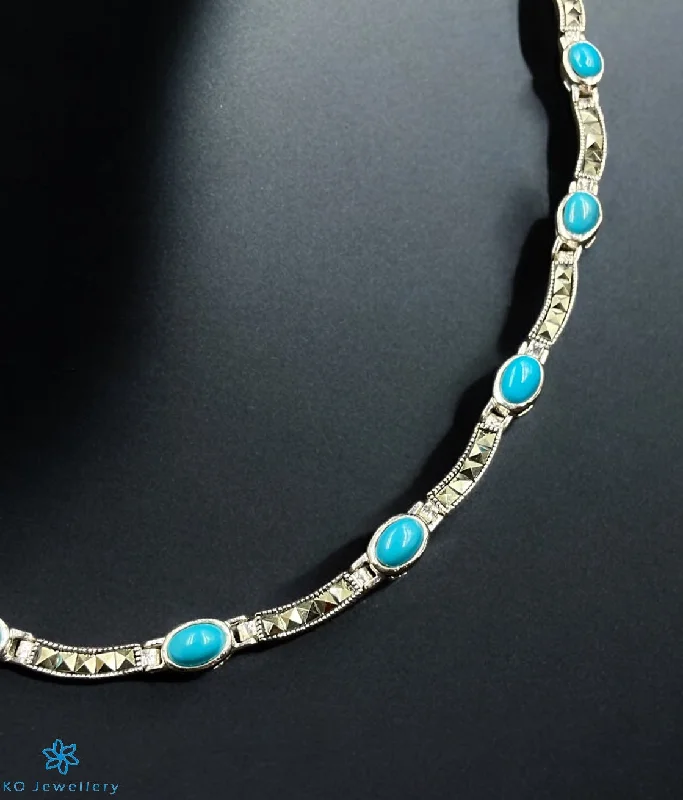 Luxury Sapphire Necklace For Bridal Gifts-The Blue Legacy Luxe Silver Marcasite Necklace