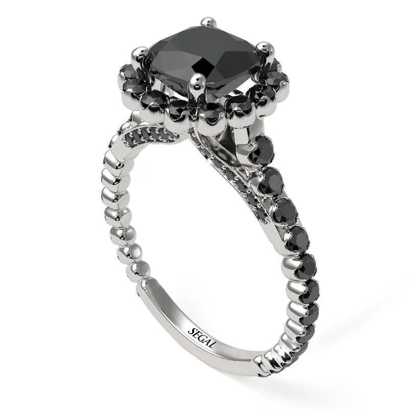 Personalized Custom Rings For Wedding Day-Modern Black Diamond Cushion Cut Engagement Ring - Uma No. 39