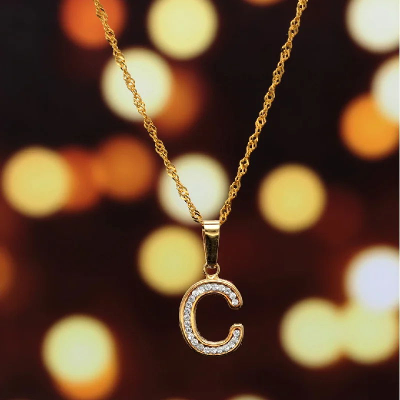 Trendy Layered Gold Necklace For Daily Wear-Gold Necklace (Chain with C Shaped Alphabet Letter Pendant) 18KT - FKJNKL18K9409