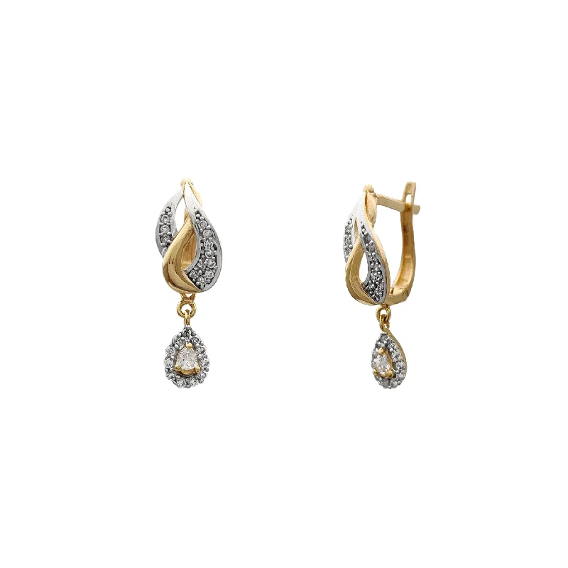 Elegant Earrings For Wedding Guests-Blazing Teardrop Hanging Huggie Earrings (14K)