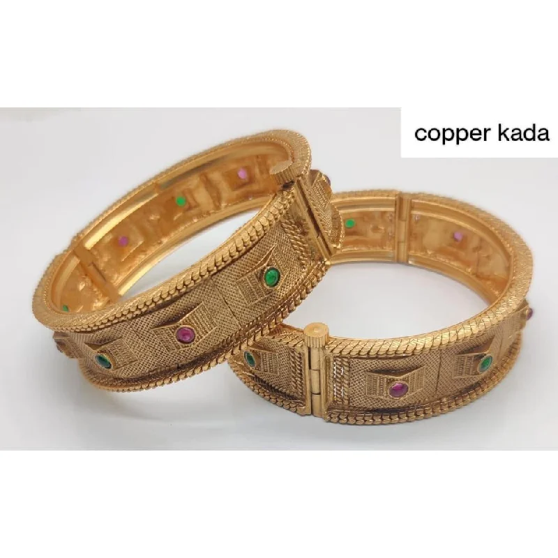 Elegant Custom Wedding Bangles For Bridesmaids-Akruti Collection Gold Plated Pota Stone Openable Kada