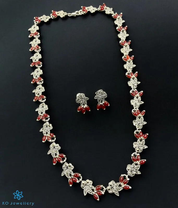 Unique Gold Necklace For Special Gifts-The Gemstone Grace Silver Marcasite Necklace & Earrings (Red)