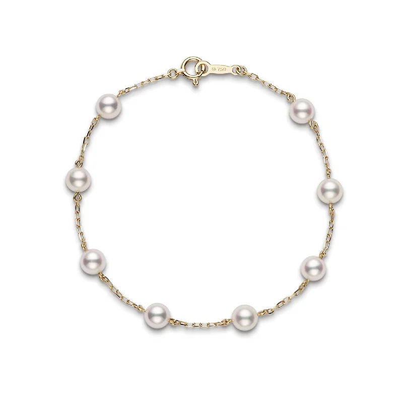 Beaded Stackable Bracelets For Women-Akoya Cultured Pearl Station Bracelet in Yellow Gold