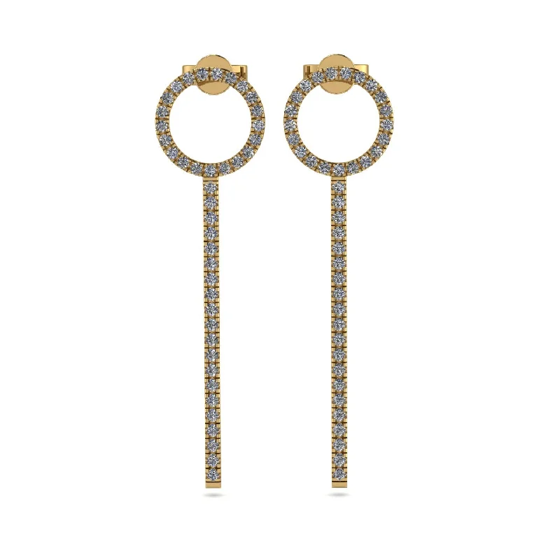 Gold Earrings For Casual Day Wear-Hanging Circle Diamond Earrings - Lilah No. 1