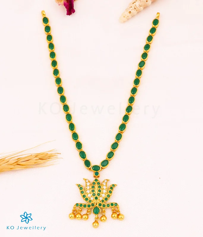 Custom Gold Necklace For Weddings-The Abja Silver Kempu Necklace (Green)