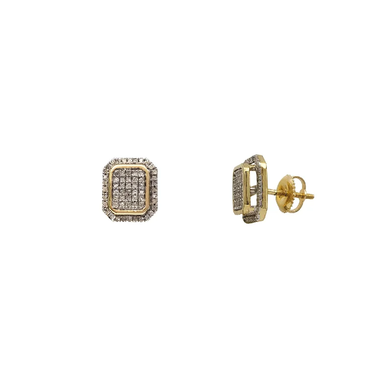 Custom Earrings For Anniversary Celebration-Diamond Iced-Out Bezel Rectangle Stud Earrings (10K)