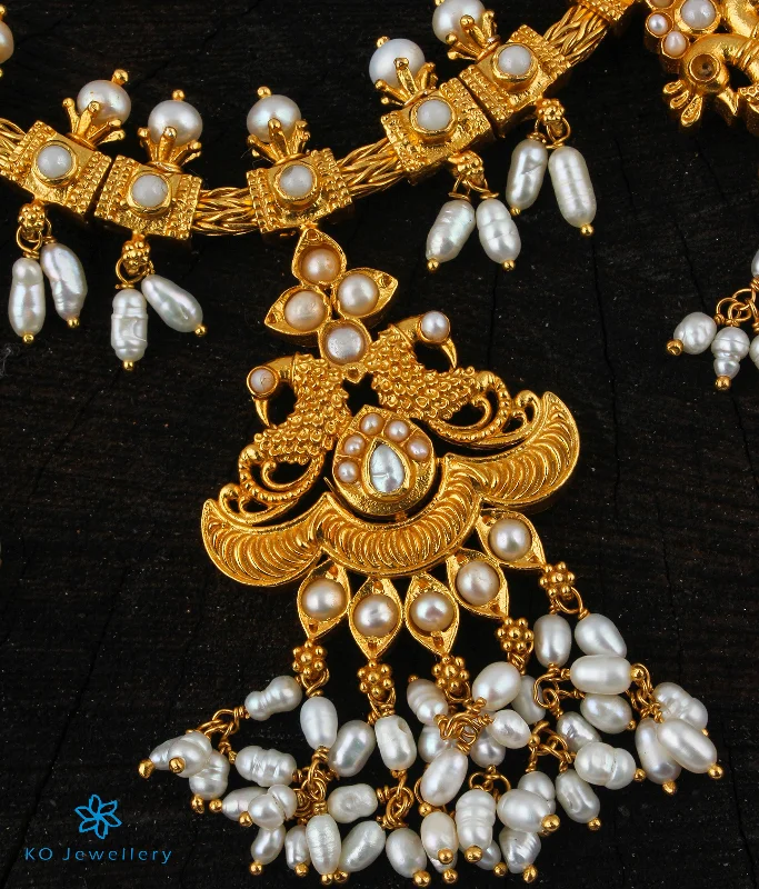 Classic Gold Necklace For Evening Wear-The Alaya Silver Peacock Pearl Necklace