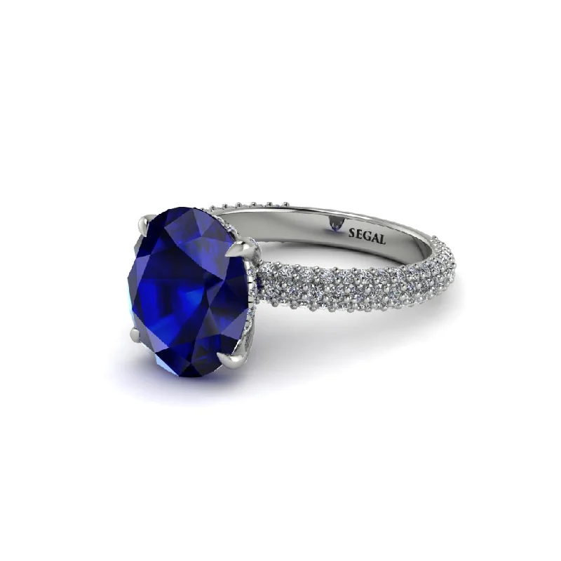 Personalized Engagement Rings For Special Occasions-Oval Cut Sapphire Classic Pave Engagement Ring - Irene No. 15