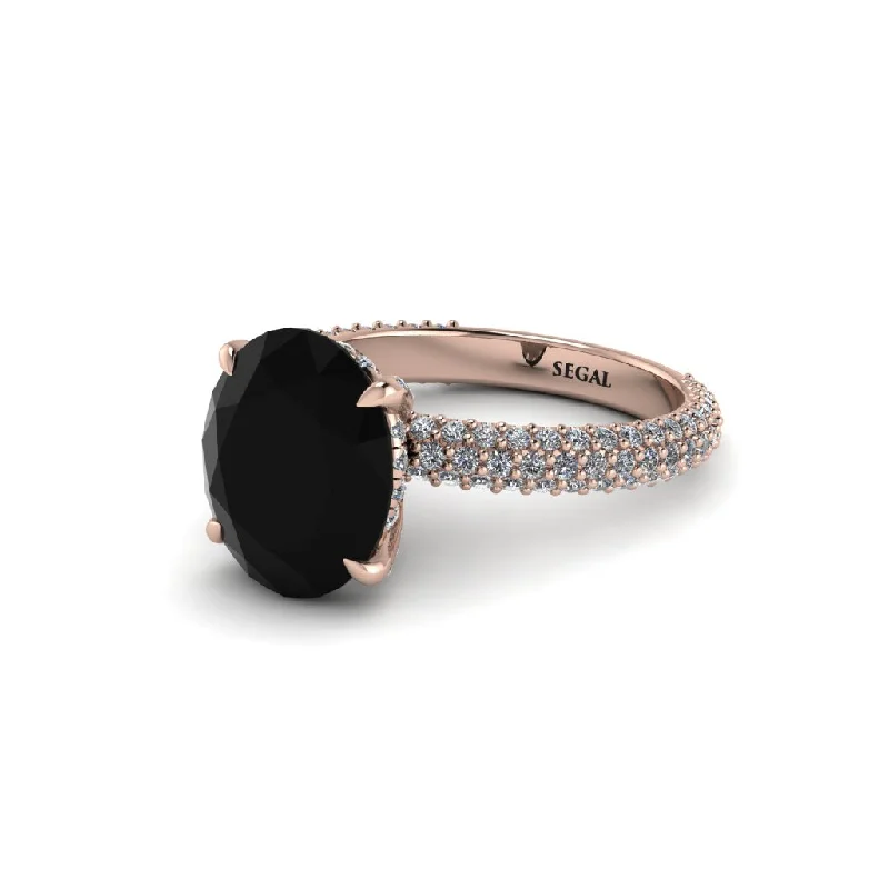 Unique Rose Gold Wedding Bands For Bridesmaids-Oval Cut Black Diamond Classic Pave Engagement Ring - Irene No. 8