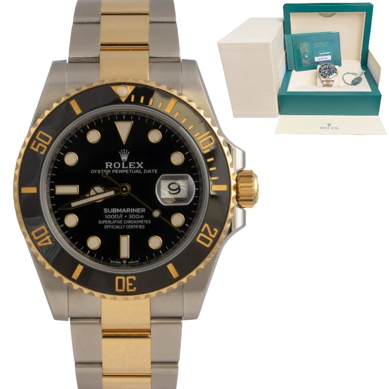 Women’s Watches With Stainless Steel Cases-2021 Rolex Submariner 18k Gold & Stainless Steel Black 41mm 126613 LN BOX PAPERS