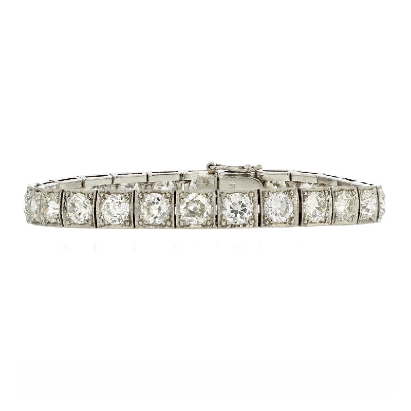 Stylish Braided Leather Bracelets-Art Deco Platinum 13.44 Carat Diamond Tennis Bracelet