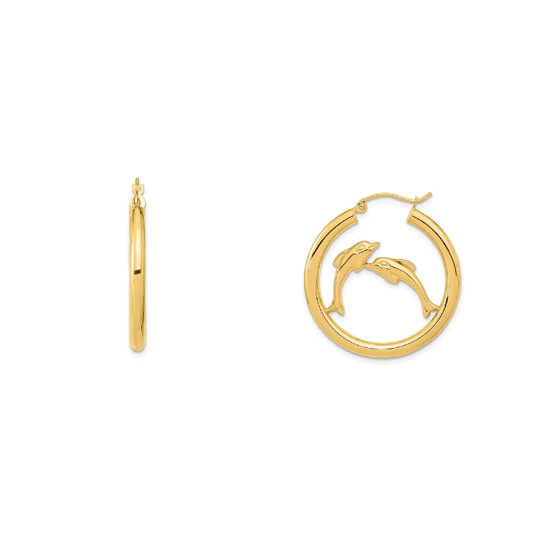 Dainty Gold Earrings For Everyday Use-Dolphin Hoops Earrings (14K)