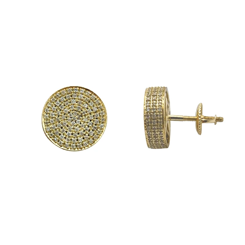 Bold Dangle Earrings For Night Out-Diamond Iced-Out Pave Round Bezel Stud Earrings (14K)