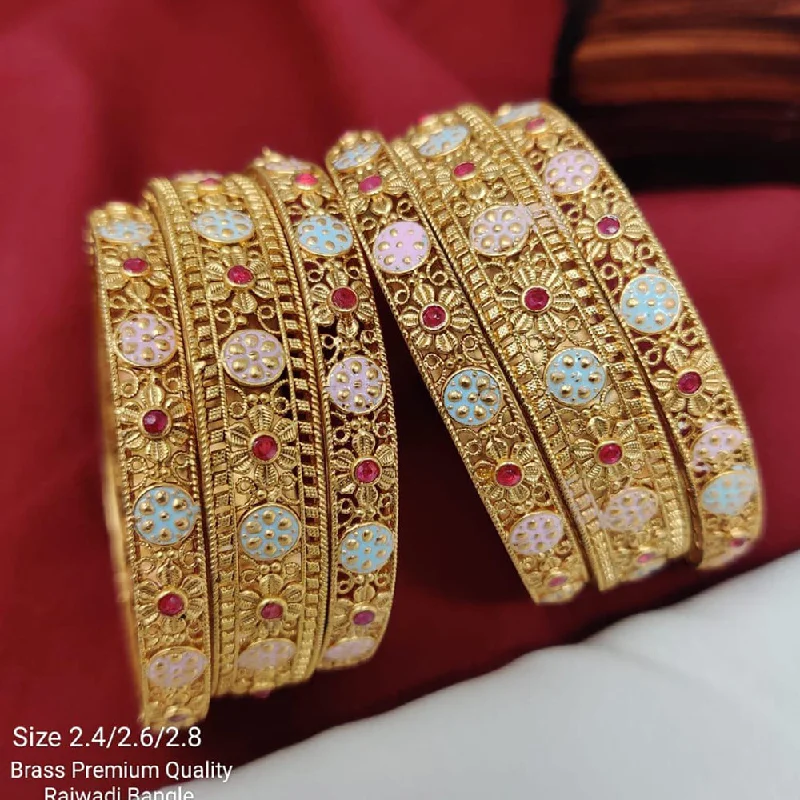 Trendy Wedding Bangles For Groomsmen-Pooja Bangles Gold Plated Pota Stone Bangles Set