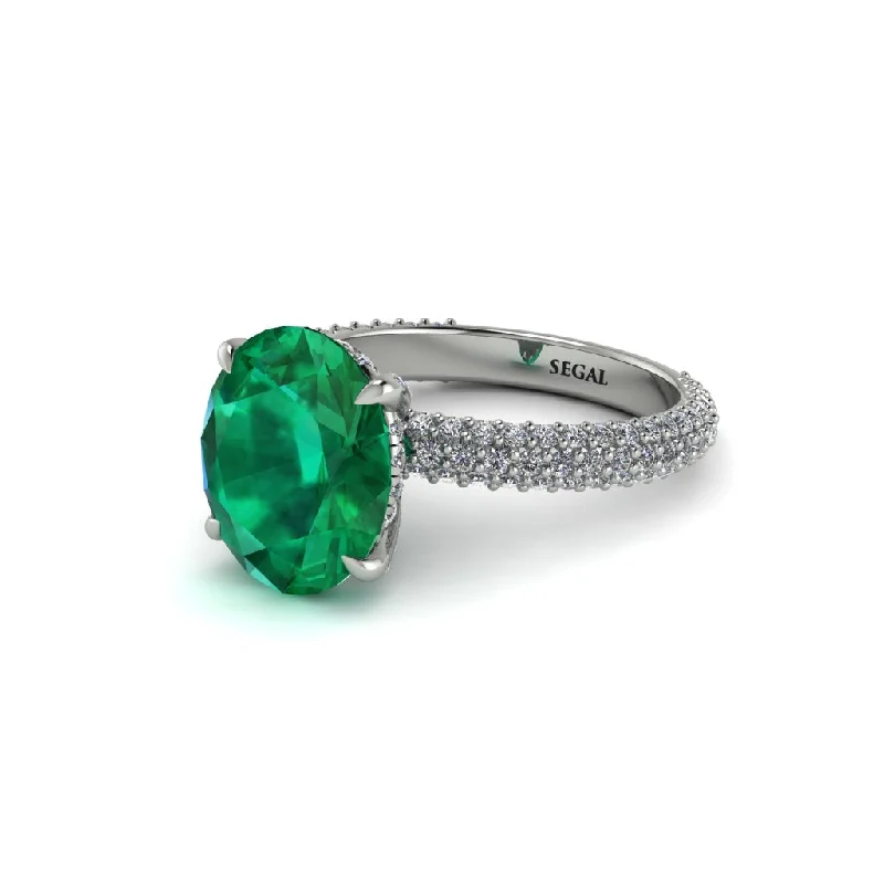 Simple Engagement Rings For Timeless Weddings-Oval Cut Emerald Classic Pave Engagement Ring - Irene No. 6