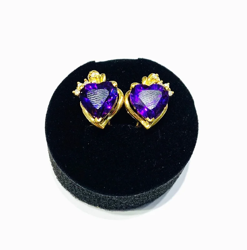 Handmade Gold Earrings For Brides-Amethyst Heart Earrings (18K)