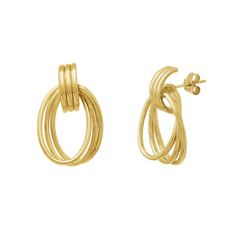 Luxury Earrings With Diamonds For Evening Wear-Tri-Hoops Fancy Stud Earrings (14K)