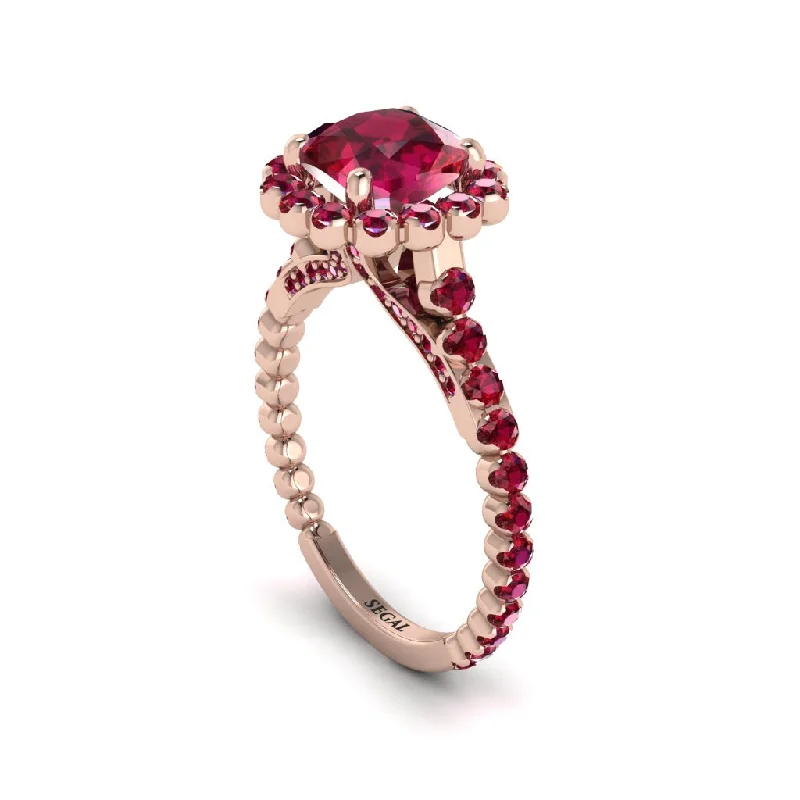 Trendy Wedding Bands For Modern Brides-Modern Ruby Cushion Cut Engagement Ring - Uma No. 56