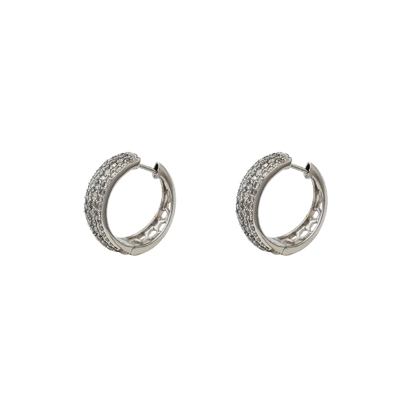 Statement Earrings For Boho Style-Diamond Iced-Out Hoop Earrings (10K)