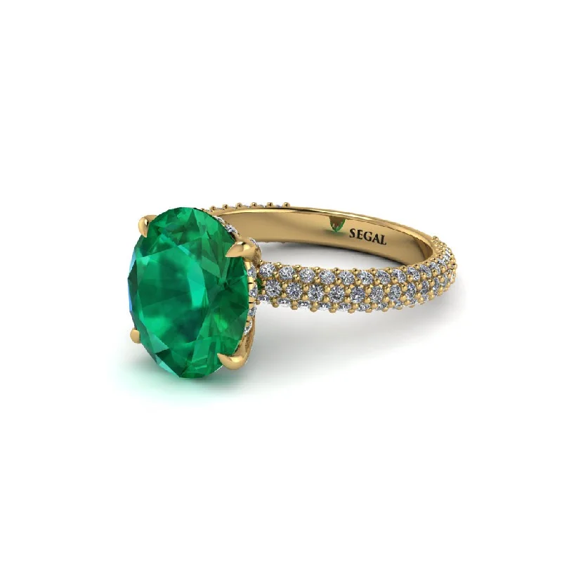 Unique Diamond Rings For Engagement Day-Oval Cut Emerald Classic Pave Engagement Ring - Irene No. 4