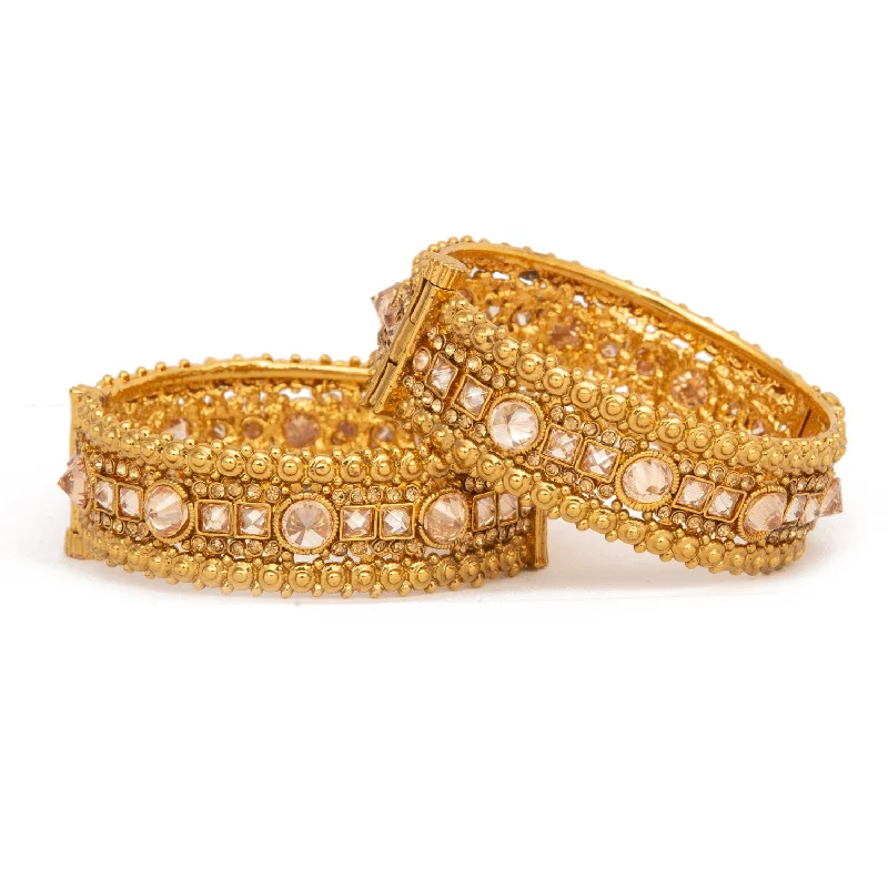 Sparkling Diamond Bangles For Engagement Day-Raddhi Jewels Designer Premium Quality Rajwadi Gold Plated Brass Openable Kada/Bangles Set