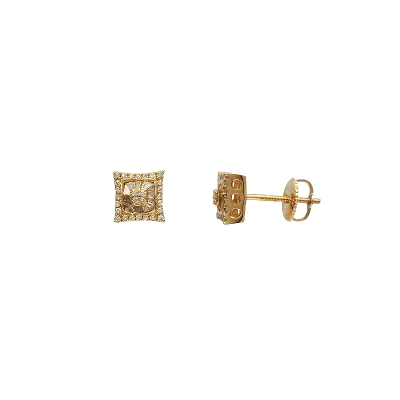 Sparkling Earrings For Day Wear-Diamond Square Stud Earrings (14K)