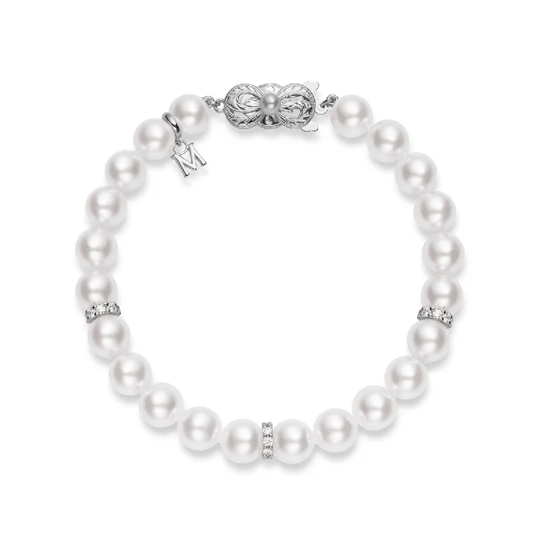 Adjustable Bracelets With Birthstones-Akoya Cultured Pearl and Diamond Bracelet