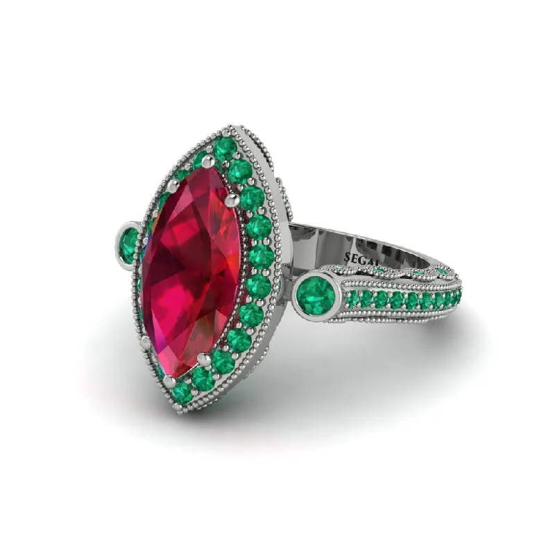 Custom Wedding Bands With Personal Engravings-Milgrain Halo Marquise Ruby Engagement Ring - Noreen No. 27