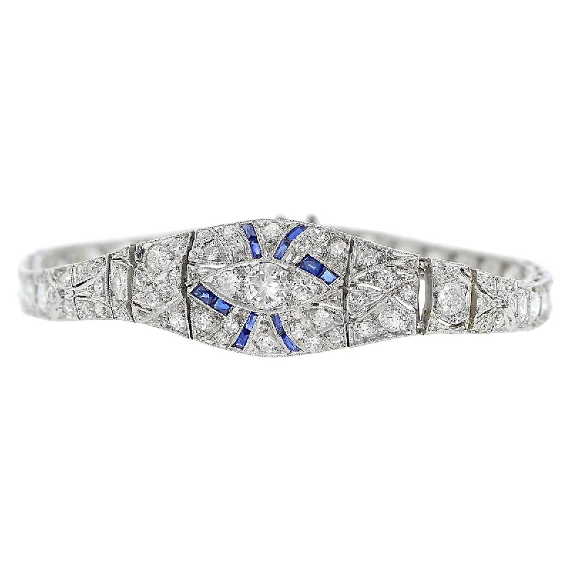 Unique Bracelets For Special Occasions-Art Deco Platinum Diamond and Sapphire Bracelet