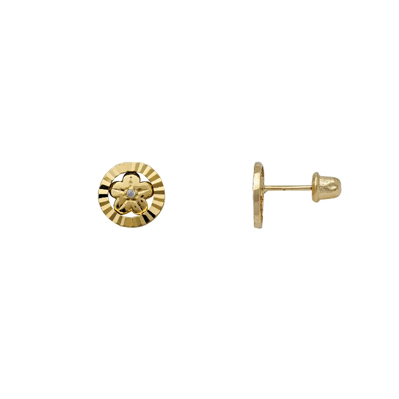 Unique Resin Earrings For Bold Look-Zirconia Halo Fluted Flower Stud Earrings (14K)