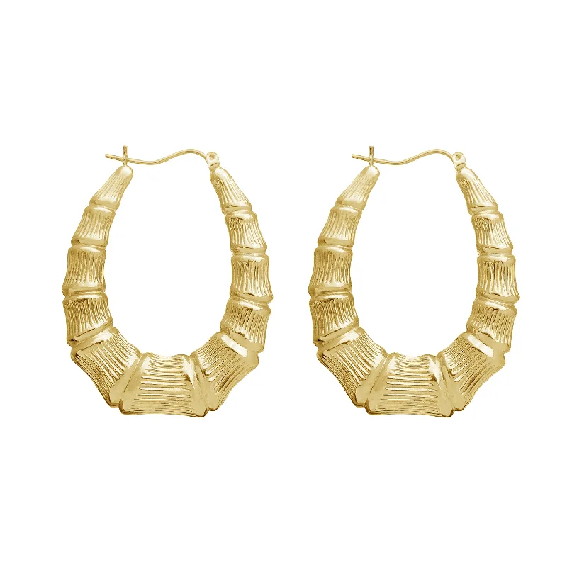 Dainty Earrings For Women With Minimalist Style-Bamboo Oval Hoops Earrings (10K)