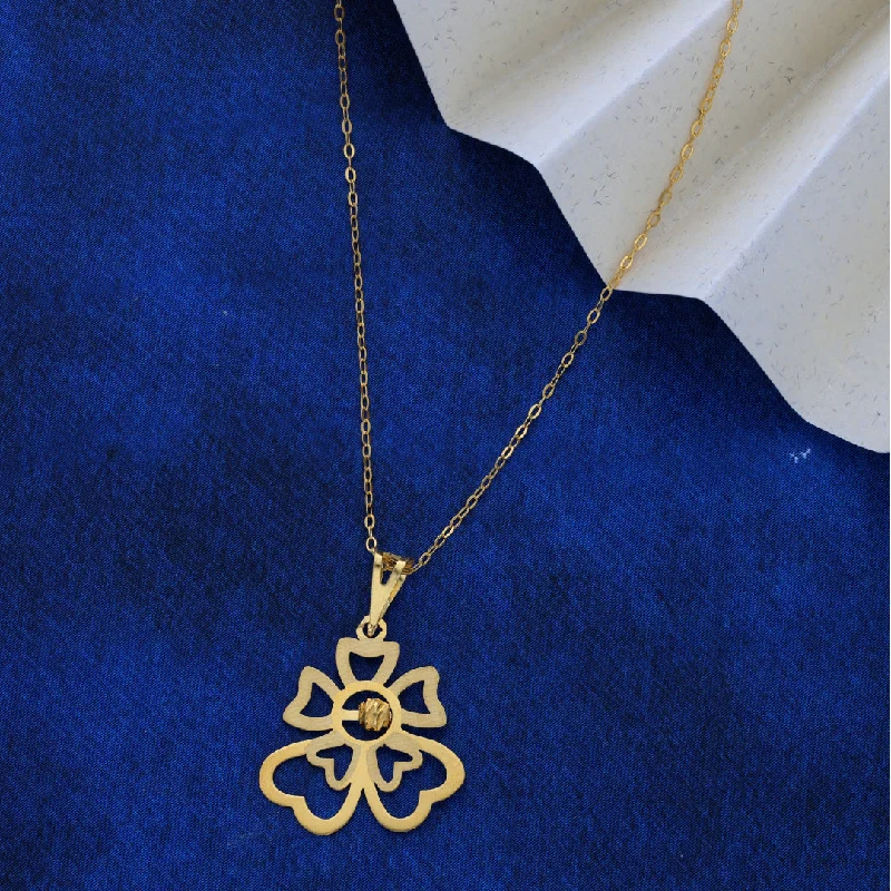 Trendy Layered Necklace For Evening Events-Gold Necklace (Chain With Hollow Flower Shaped Pendant) 21KT - FKJNKL21KM9831