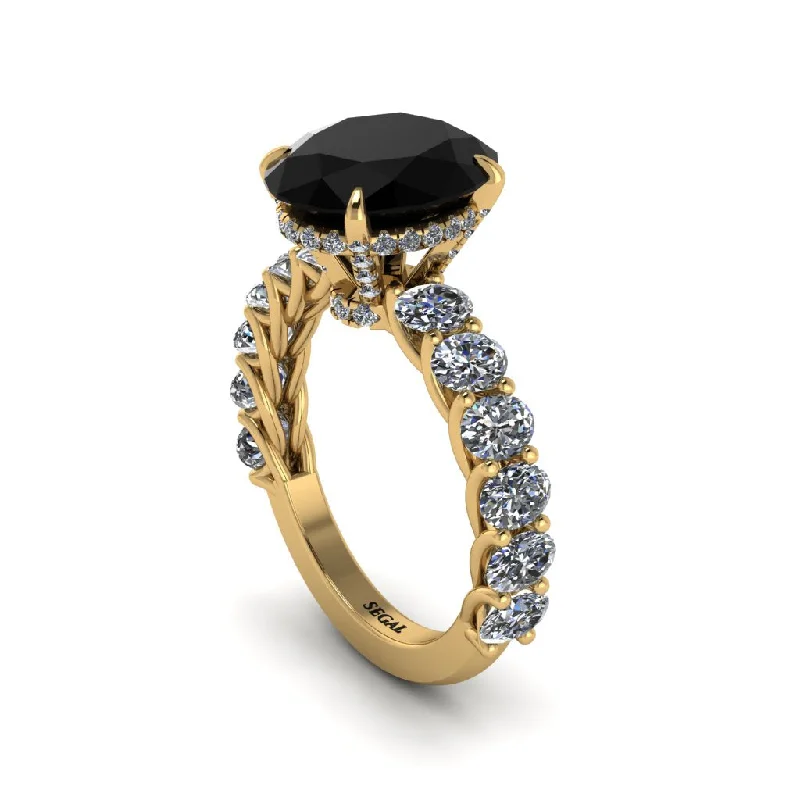 Sparkling Diamond Rings For Special Occasions-4ct Oval Cut Black Diamond Engagement Ring - Xena No. 7