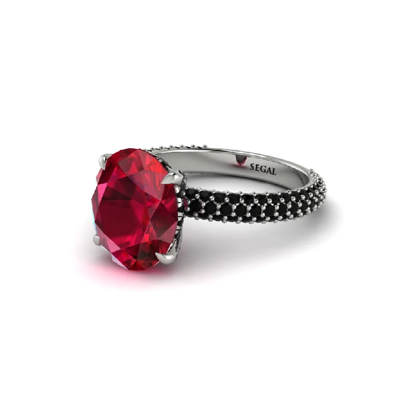 Custom Gemstone Rings For Anniversary Gifts-Oval Cut Ruby Classic Pave Engagement Ring - Irene No. 42