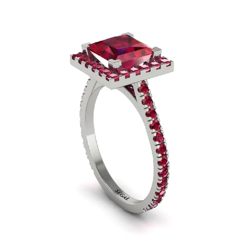 Sparkling Diamond Rings For Special Occasions-Princess-Cut Floating Halo Ruby Engagement Ring - Candice No. 57