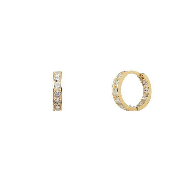 Trendy Earrings For Teenagers-Zirconia Huggie Earrings (14K)